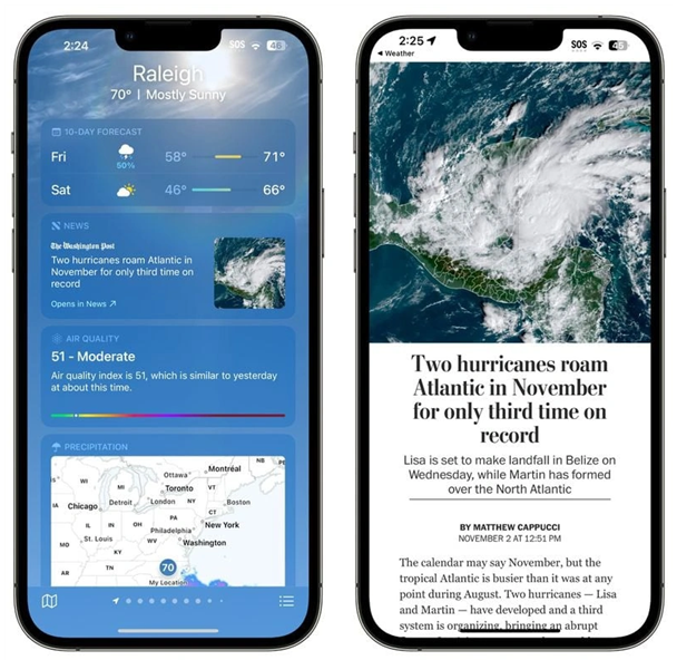 隆广镇苹果14维修分享iPhone 14手机如何看天气时顺带看新闻 