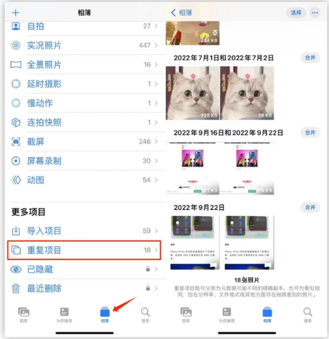 隆广镇苹果手机维修分享iOS 16 中相册重复项目功能使用方法 