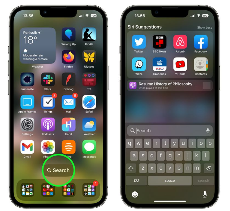 隆广镇苹果手机维修分享升级到 iOS 16 后，如何删除主屏幕上的搜索按钮 